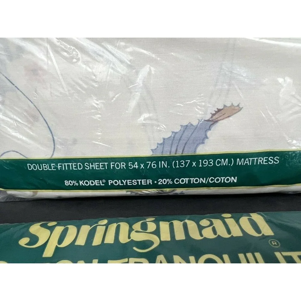 Vintage Springmaid No-Iron Tranquility Genie Double Fitted & Flat Sheets NWT NOS